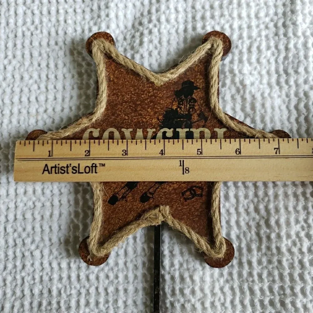 Western Cowgirl Sheriff Star Wall Hook Rope Trim Metal Cast Iron Rustic Decor